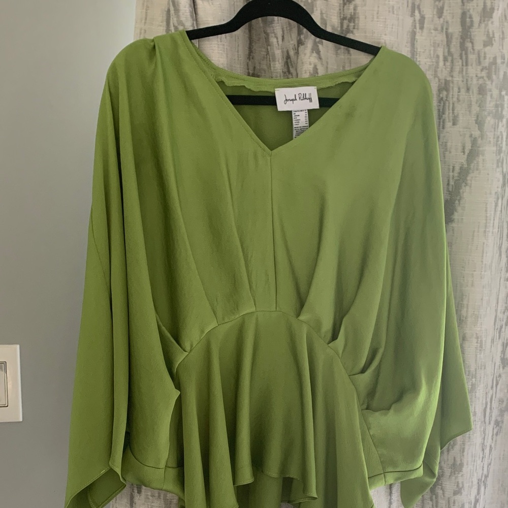 Joseph Ribkoff Lime Green V-Neck Peplum Blouse